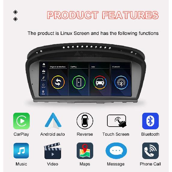 8.8"1920*720 Wireless CarPlay Android Auto Car Multimedia Display for BMW 3 Series E90 E91 E92 E93 5 Series E60 E61 Touch Screen