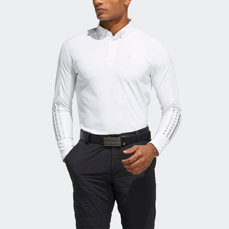 adidas FW22 Solid Color Logo Long Sleeve Polo Shirt Men Tops White GT3423