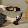 French Thick Heel Single Shoes Women's 2025 Summer New One-word Buckle Retro Commuting Comfortable Soft Sole Mary Jane High Heels
