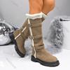 Móda Zima Nové Teplé Sněhule Dámské Pohodlné Plyšové Bavlněné Boty Spona na Pásek Ke Kolenům Kožešinové Všívání Boty Dámské Boty s Tlustým Podpatkem