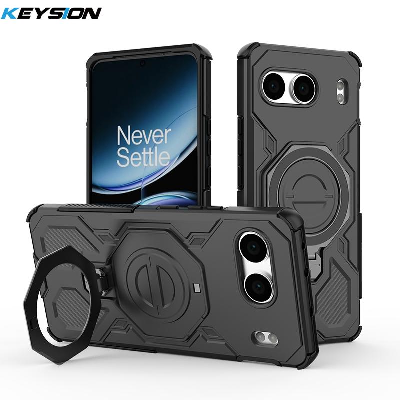 KEYSION Shockproof Magnetic Case for OnePlus Nord 4 5G Upright Live Metal Ring Stand Phone Back Cover for One Plus 1+ Nord 4 5G
