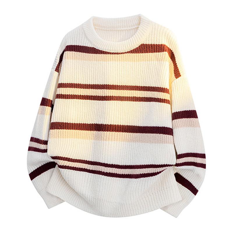 Pullovers Long Sleeves Sweaters Unisex Men's Jumper Couple Paragraph Winter Men's Korean Wear Knitted Cardigan Men's Stripes Round Neck Men's Tops