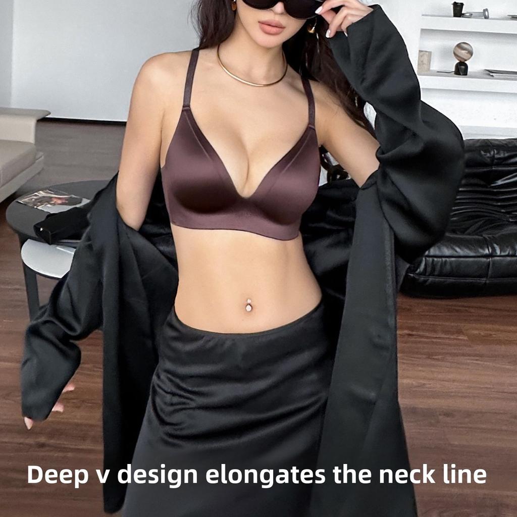Female Summer Thin Smooth Thin Shimmering Shoulder Strap Small Chest Large Gathering No Trace No Underwire Underwear