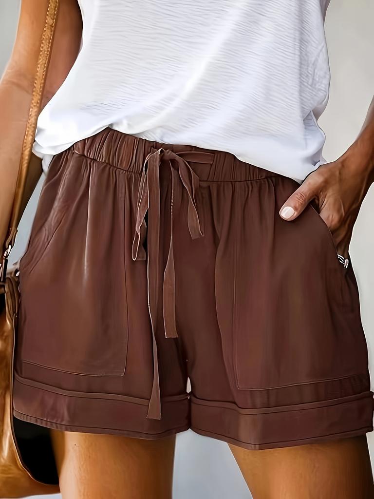 Shorts décontractés d'été pour femmes, couleur unie, coton et lin, coupe ample, cordon de serrage, poche, couleur unie