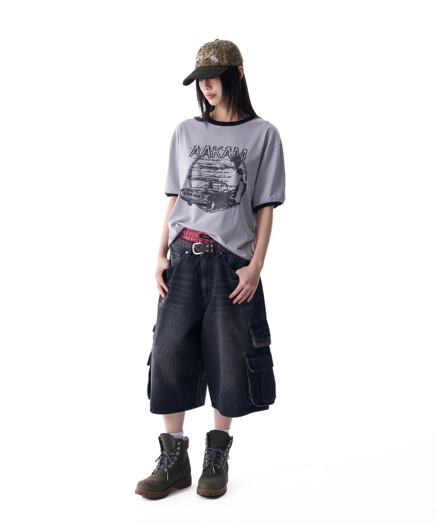 AAKAM Camo Patch Bermuda Denim Cargo Pants (Black)