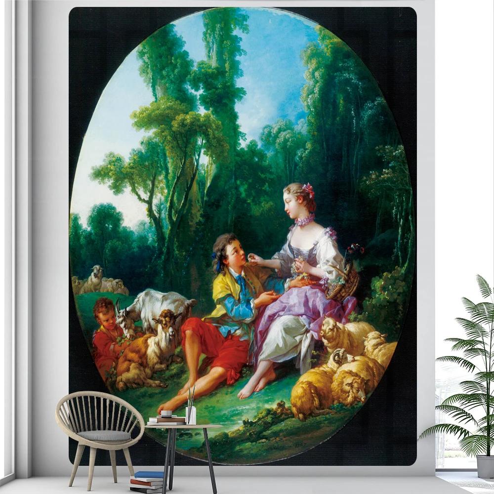 Baroque Lady Tapestry Elegant Noblewoman in Silk Gown Unique Wall Art for Home Decor Living Room Classic Art Lover Gift
