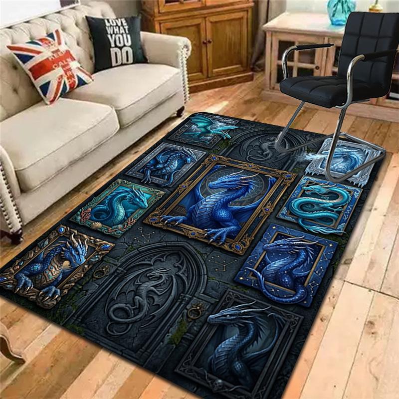 Blue Dragon Compilation Pattern Rug Floor Mat for Living Room or Bedroom Soft and Comfortable Carpet a Gift for Birthday and Holiday.