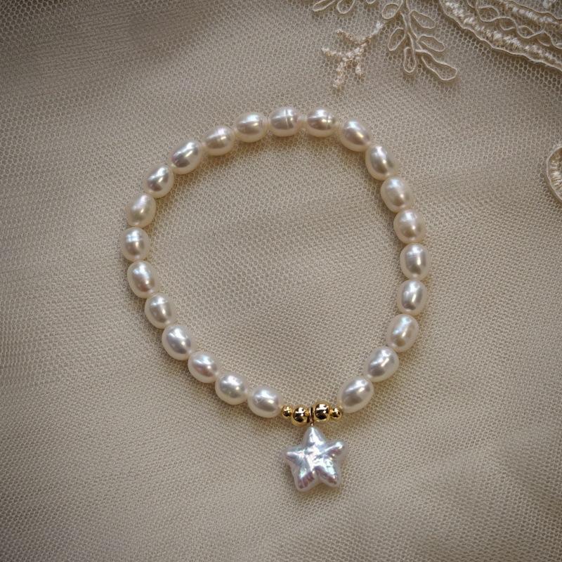 Natural Pearl Star Shape Women s 925 Sterling Silver Stretch Bracelet