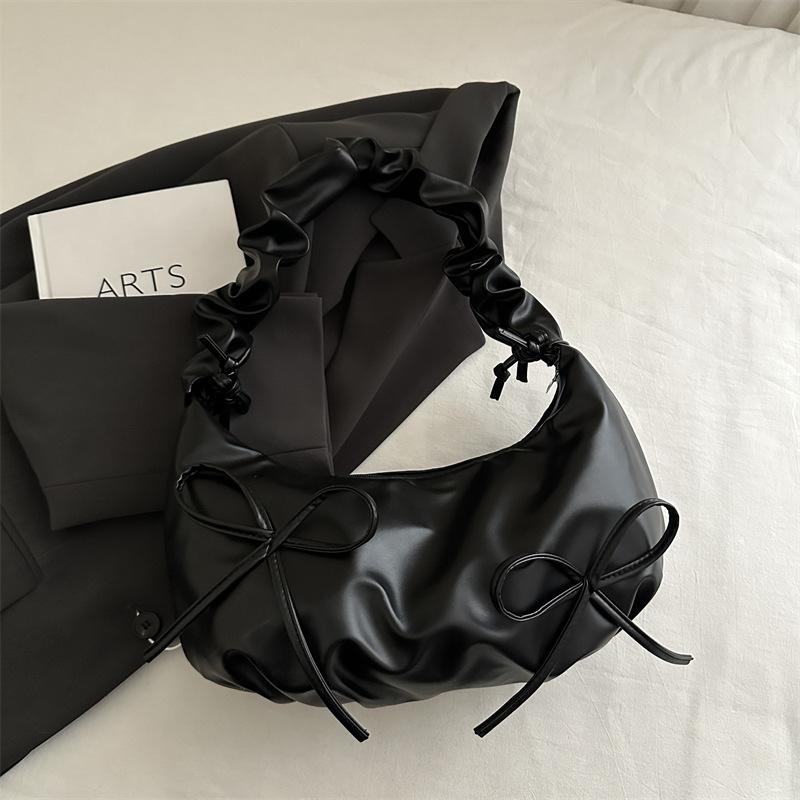 

Плиссированная сумка на плечо с бантом, сумка-облако, женская, 2025 года, новая модная, симпатичная сумка подмышкой чёрный