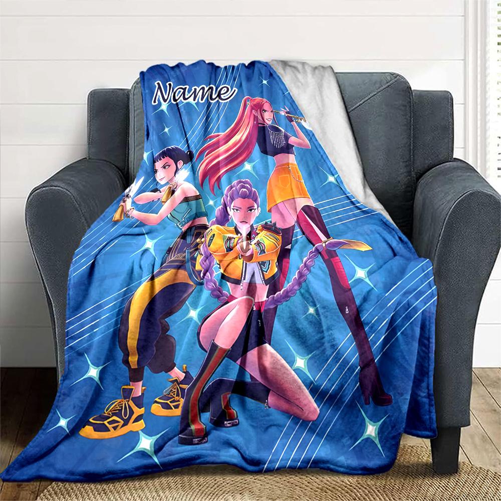 Customizable KPop Demon Hunters9 Throw Blanket – Personalized Name, All-Season Cozy Snug Blanket, Machine Washable, Personalized Blanket