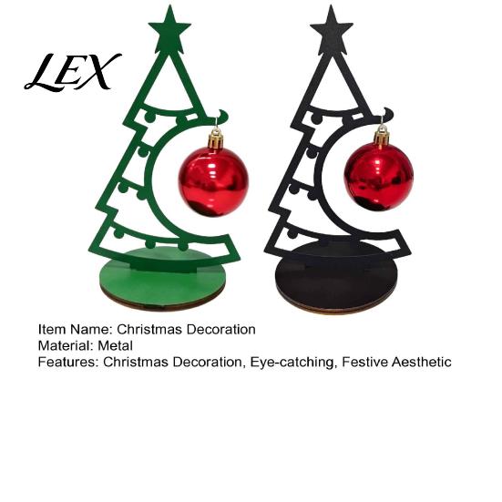 Exquisite Xmas Souvenir for Friends Christmas Tree Table Decoration, Metal Line Art Holiday Sculpture with Desktop Decorations Home Red Ball Ornament