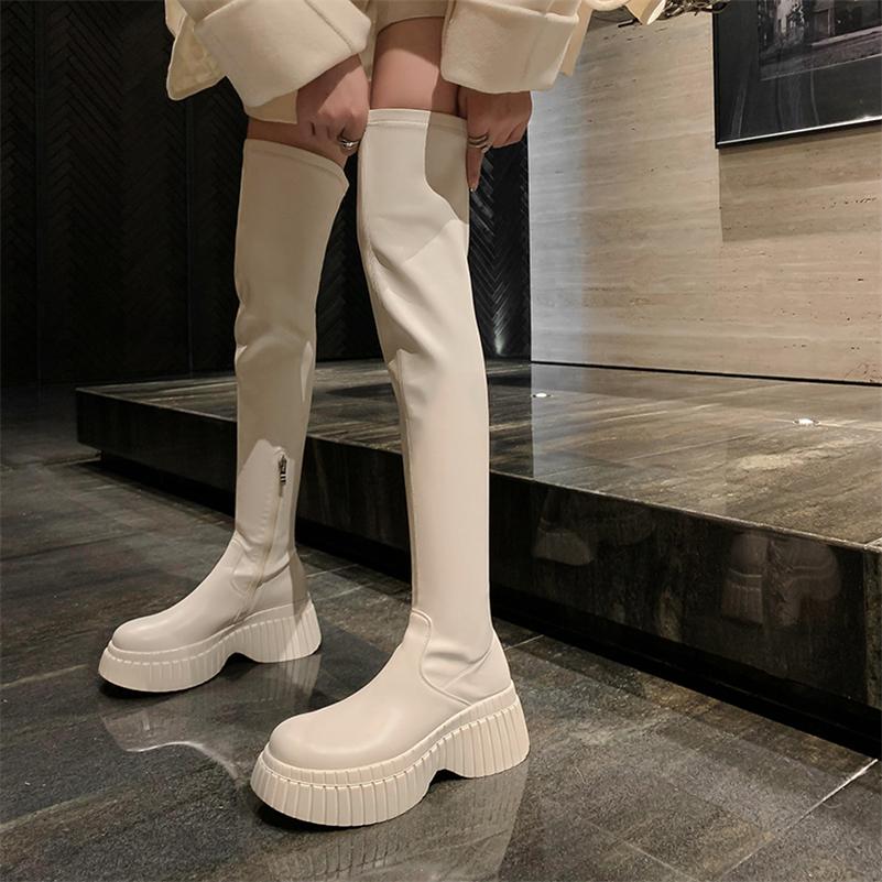 

Женские высокие сапоги выше колена из натуральной кожи, ботинки Gogo на платформе с круглым носком, на высоком каблуке, на молнии, женская обувь, зимняя обувь