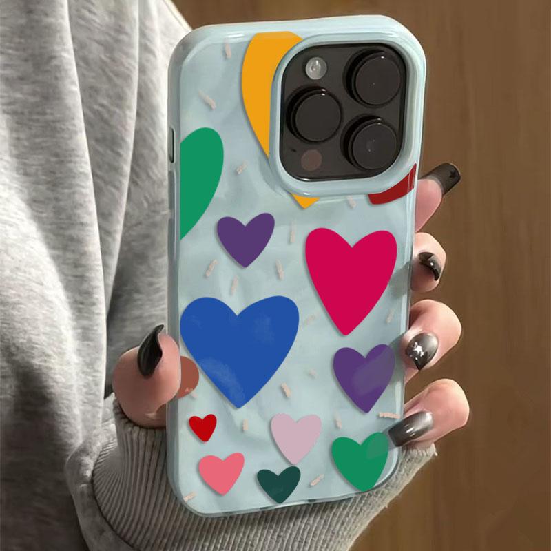 Colorful Love Heart TPU Soft Phone Case for iPhone 17Air 16 17 Pro 15 14 13 11 12 Pro Max 15 Plus Fashionable Shockproof Cover