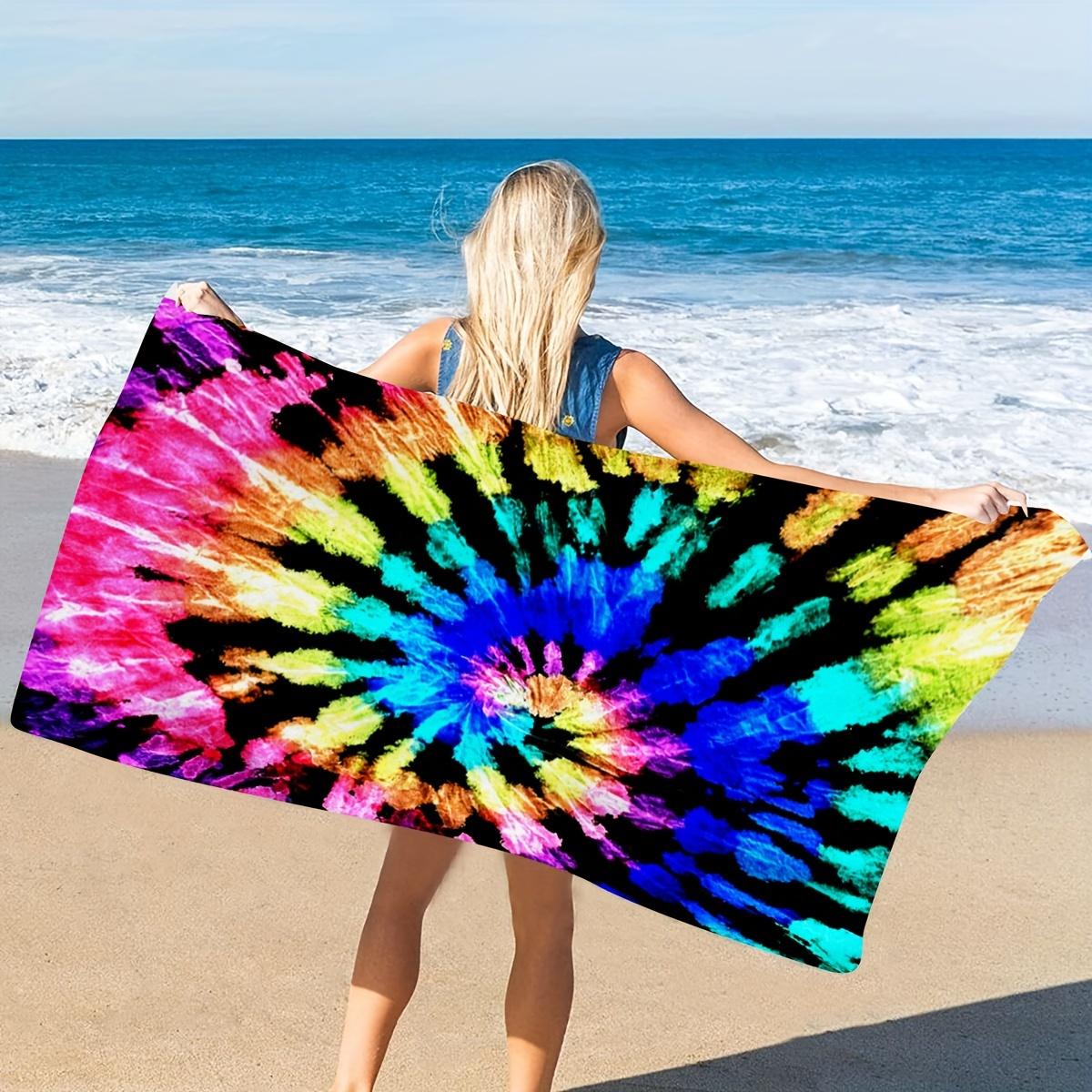 

Tie-Dye Laser Pattern Microfiber Beach Towel, Vibrant Summer Design Quick-Dry for Beach Pool W40*H60(CM)