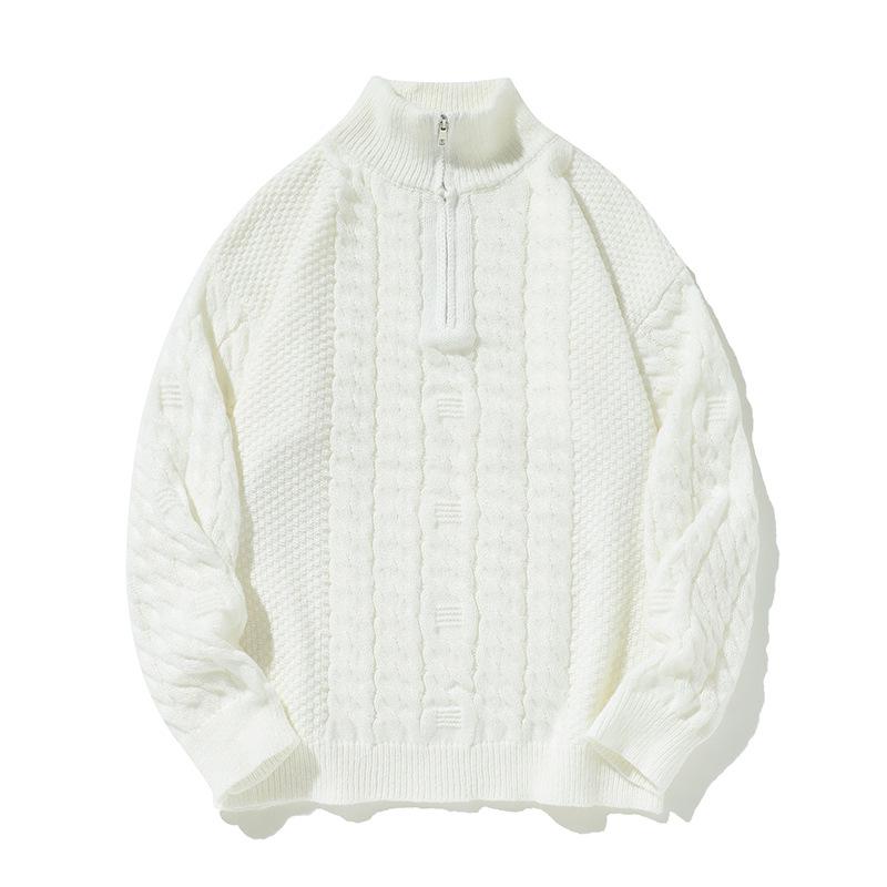 2026 Korean-Style Half-Zip Knit Sweater: Solid Color, Half-High Collar, Casual Autumn/Winter Youth Fashion.
