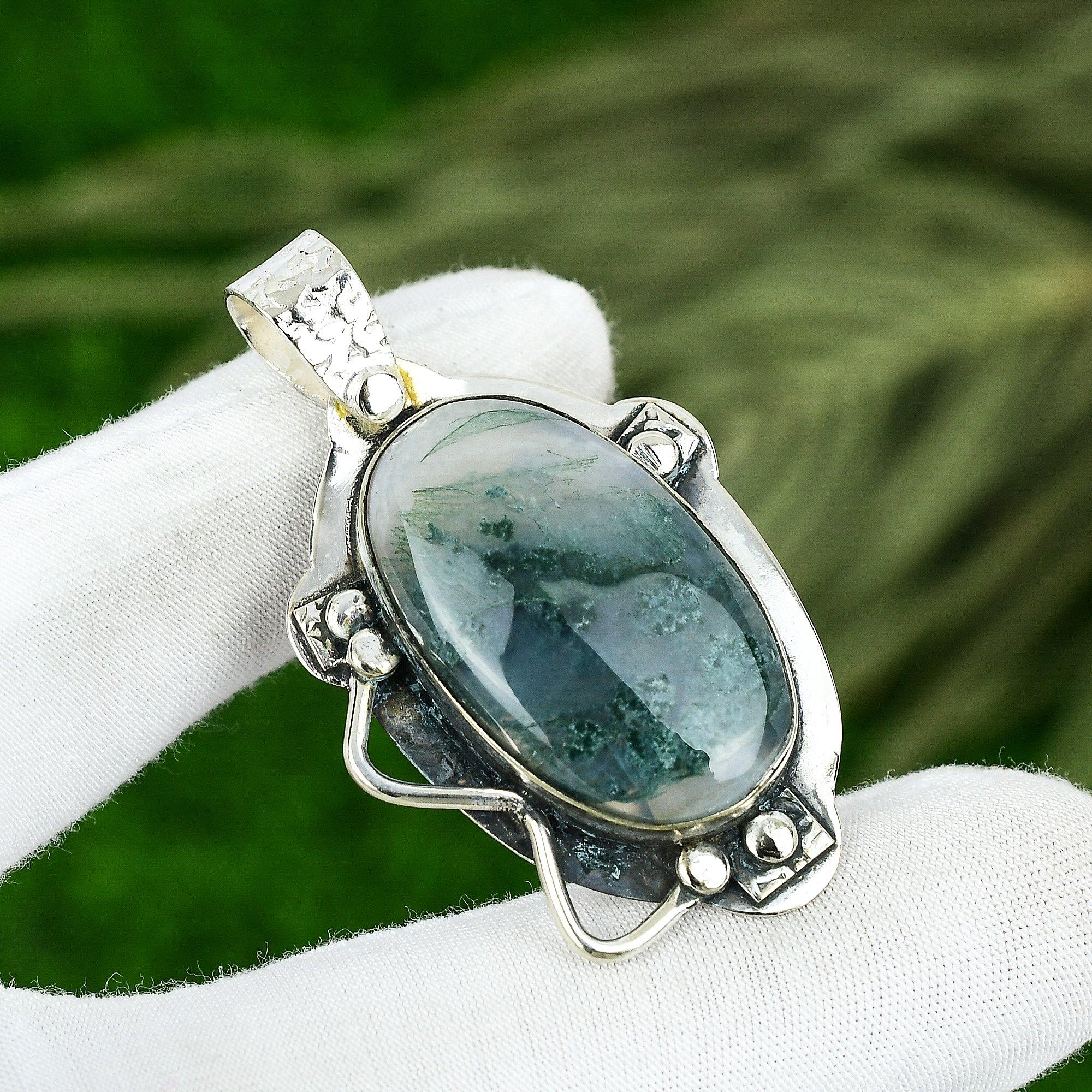 

Sisters Day Deal Natural Solar Moss Agate Pendant Jewelry 925 Sterling Silver