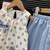 Summer Girls' Polka Dot Bowknot Vest & Straight Leg Pants Set - Fresh Fashion for Kids