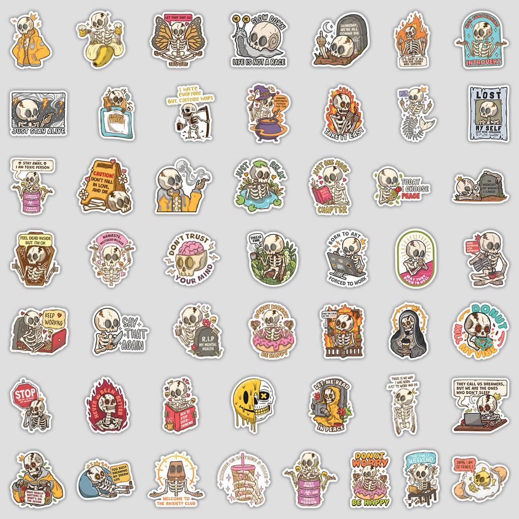 50 New Skull Graffiti Stickers Mobile Phone Computer Waterproof Decorative Stickers Creative DIY Skull Stickers