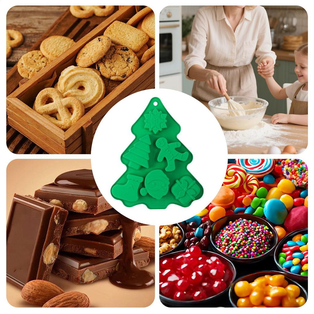 Christmas Chocolate Molds Christmas silicone chocolate molds 6 Cavity Silicone Baking Tool 3D Festive Snowflake Tree Santa Mould