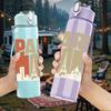 1PC Paris City Building Letter Art 750ml Color Plastic Sports Water Bottle Leakproof Flip Straw Lid Suitable for Sports Office Home Use