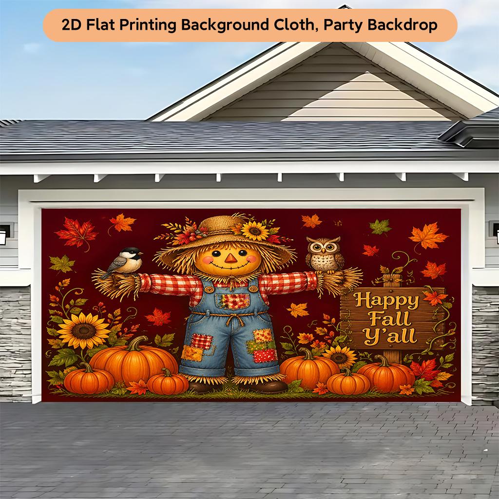 1 piece of 2D flat background fabric and a background fabric featuring a scarecrow and a pumpkin in an autumn scenezyc