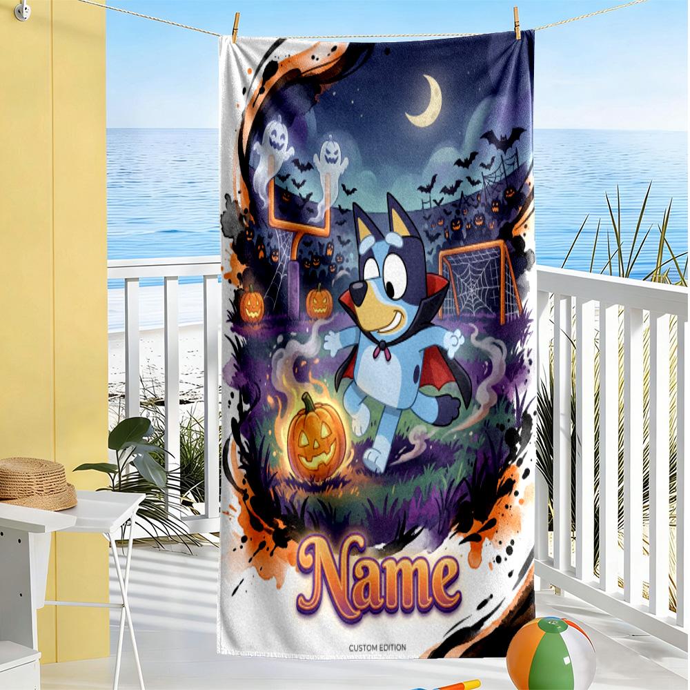 Halloween Night Adventure Personalized Name Beach Towel Soft Durable Quick-Dry Perfect for Traveling Yoga Camping and Swimming