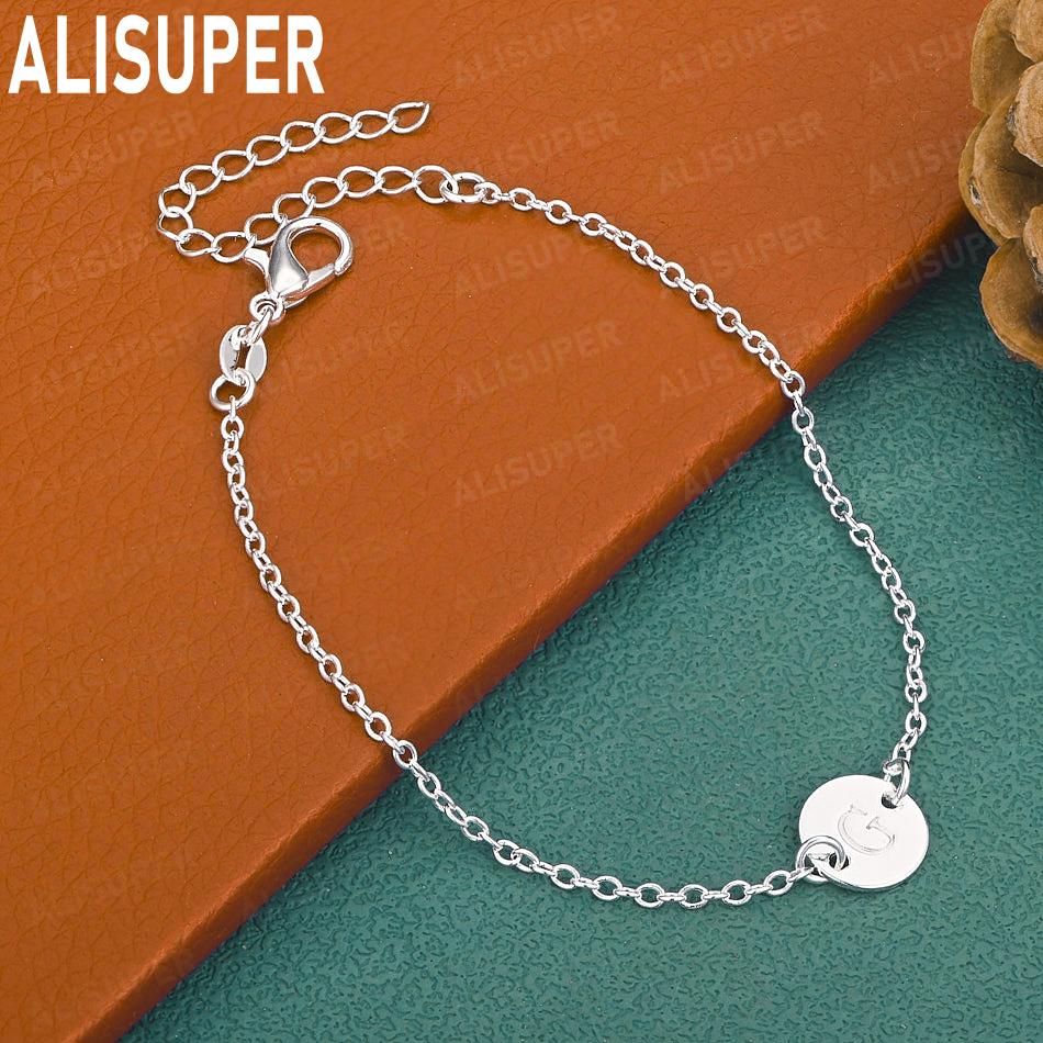 925 Sterling Silver 26-Letter Romantic Round Bracelet - Exquisite Gift Jewelry