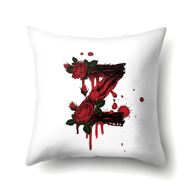 

Halloween Polyester Pillowcase Rose Head of Bed Car Waist 26 English Letter Printed Pillowcase No pillow core