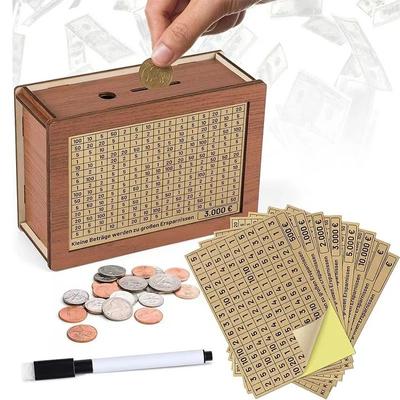 Salvadanaio da 500/1000/2000/3000/5000/10000 Euro Salvadanaio in legno Salvadanaio riutilizzabile con obiettivo di risparmio e scatole con numeri