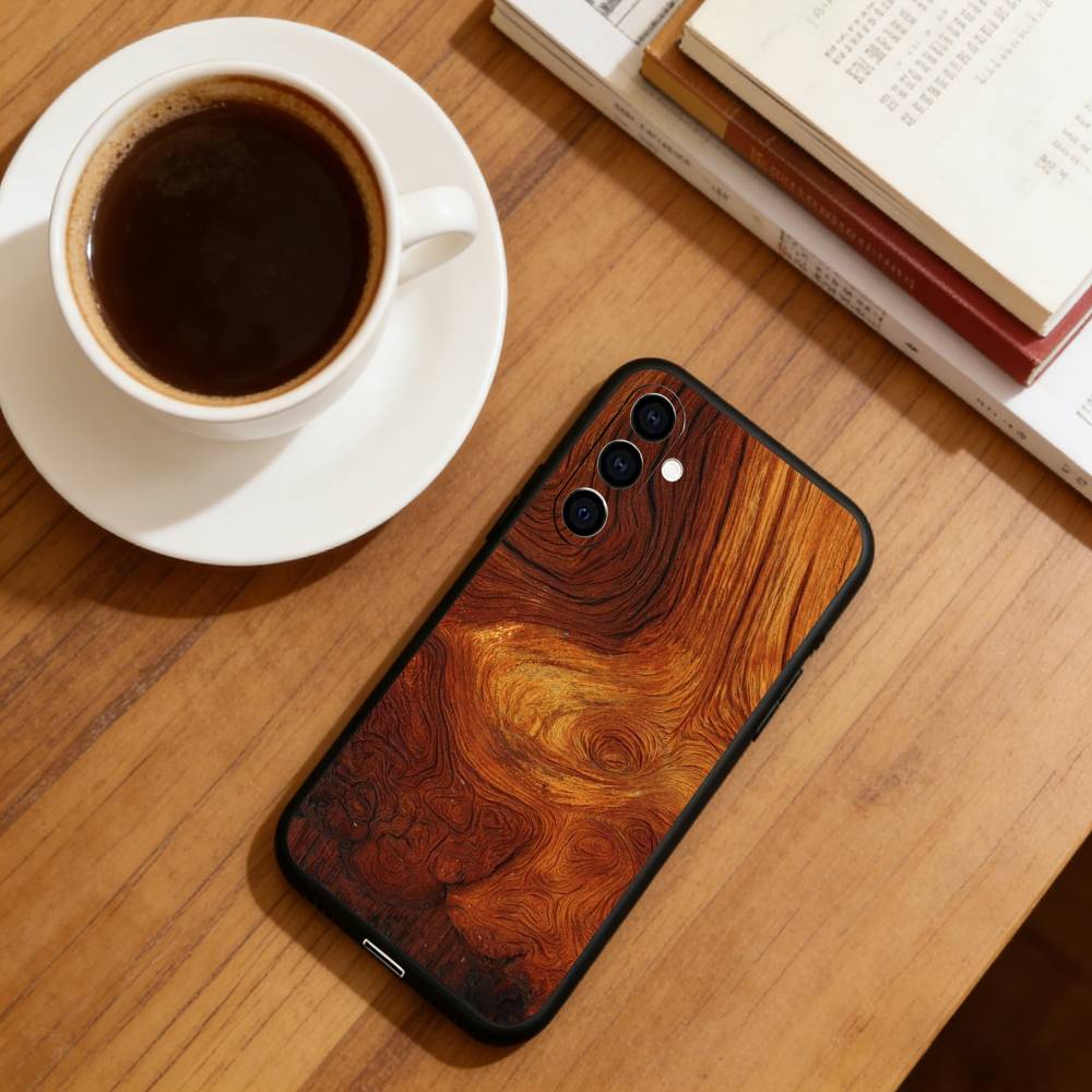 N-Natural wood Phone Case Black Silicone Soft For Samsung Galaxy A73,A72,A71,A70,A53,A52,A51 Samsung a32 5g