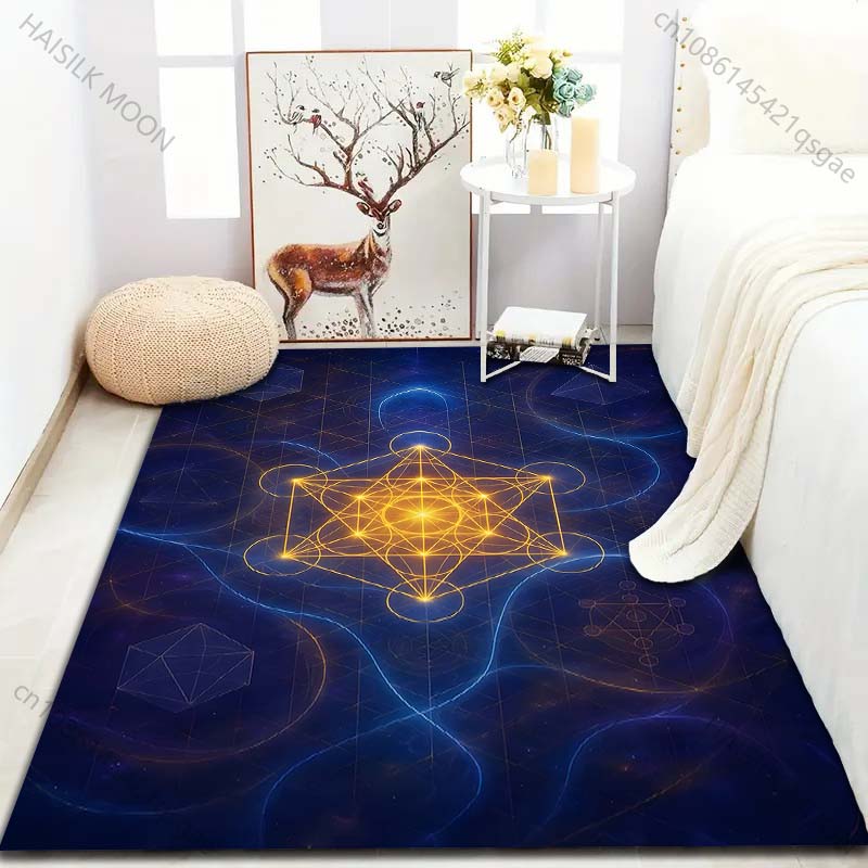 Metatrons Würfel Muster Teppich für Schlafzimmer Wohnzimmer Bettseite Sofa Bodenmatte Moderne Heimdeko Bereichsteppich Große Größe