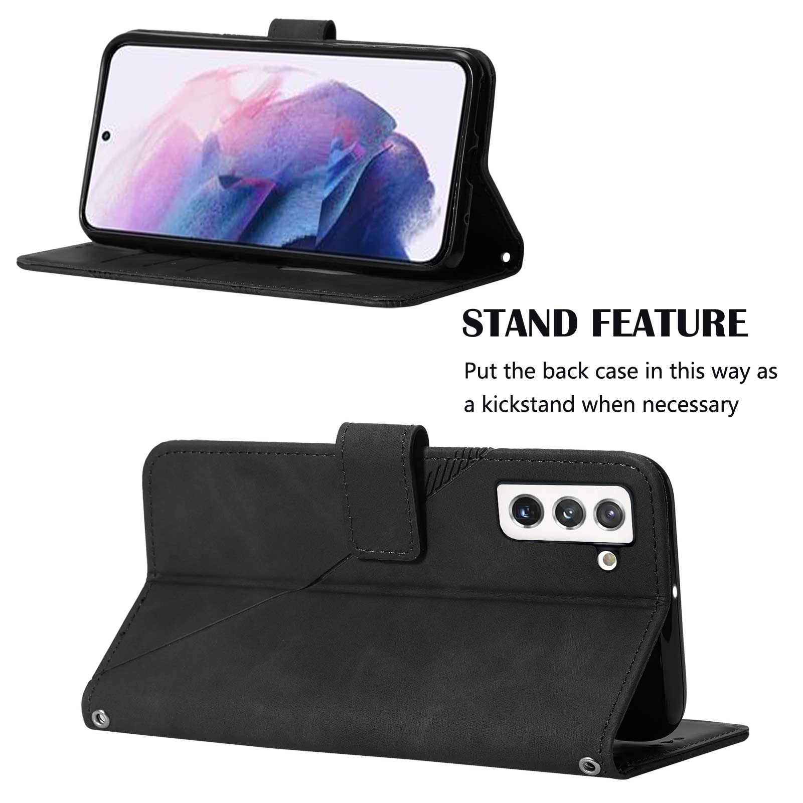 

For Samsung Galaxy S23 Leather Case with Shoulder Strap Wallet Stand Phone Cover Black