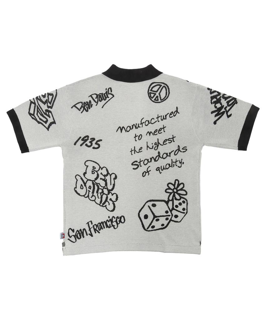BEN DAVIS White Label Scribble Knit Polo Black
