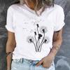 Women's Dandelion Floral Print Letter T-shirt - Trendy Women's T-shirt with Short Sleeves Summer Polyester Fabric