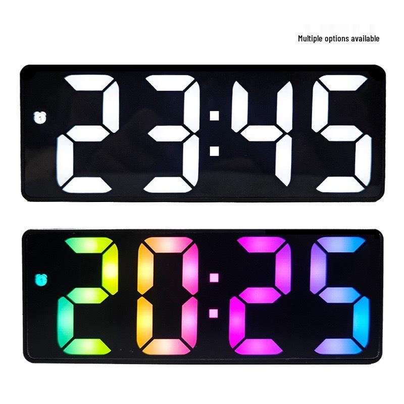 Compact LED Mirror Surface Alarm Clock Silent Night Light Display Desk Clock