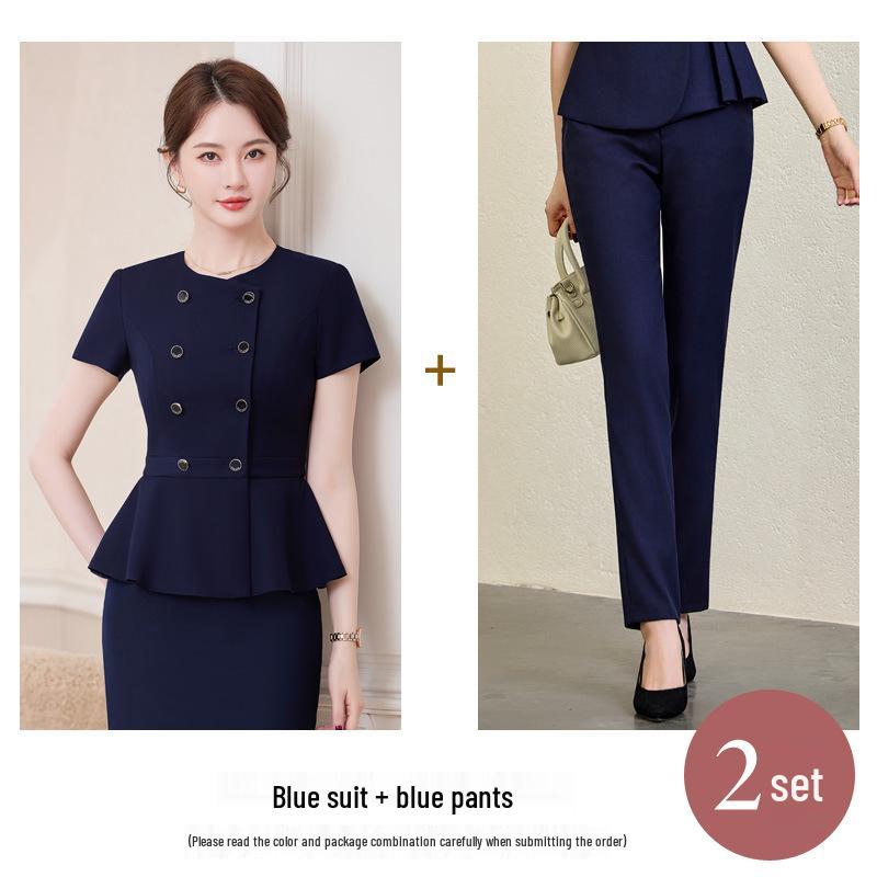 Gray Women's High-End Professional Short-Sleeve Two-Piece Summer Workwear