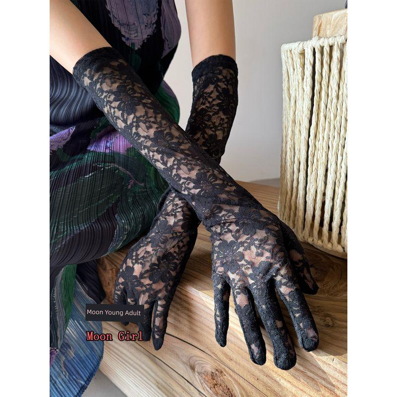 

Moon Young Adult Y2g Sexy White Lace Gloves Women s Thin Long Sleeves Sun Protection Sexy Hollow Mesh Oversleeves Black All yards