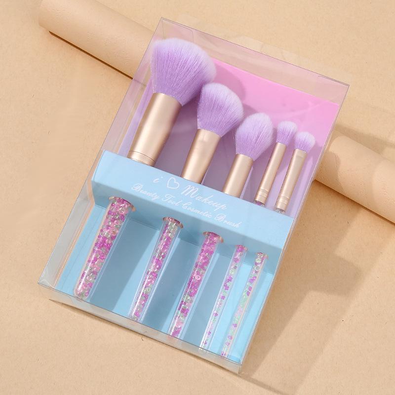 SEYOR 5-Piece Crystal Handle Makeup Brush Set: Powder, Eyeshadow, Blush, Contour Brushes for Beginners