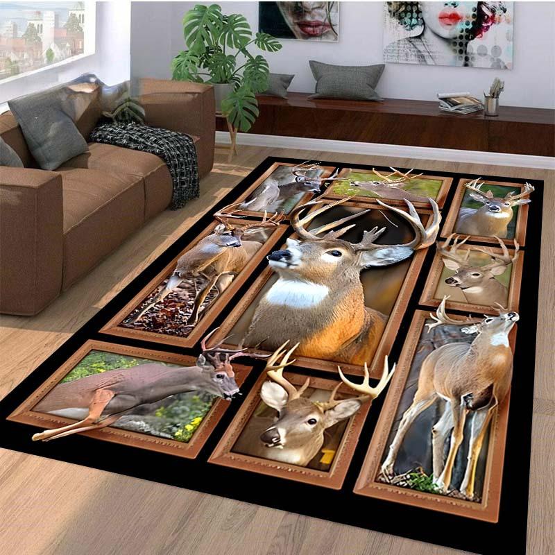 Deer Collage Area Rug for Living Room Decor  Wildlife Art Carpet with Nature Theme,Soft  Durable Floor Mat Skid Resistant Carpet