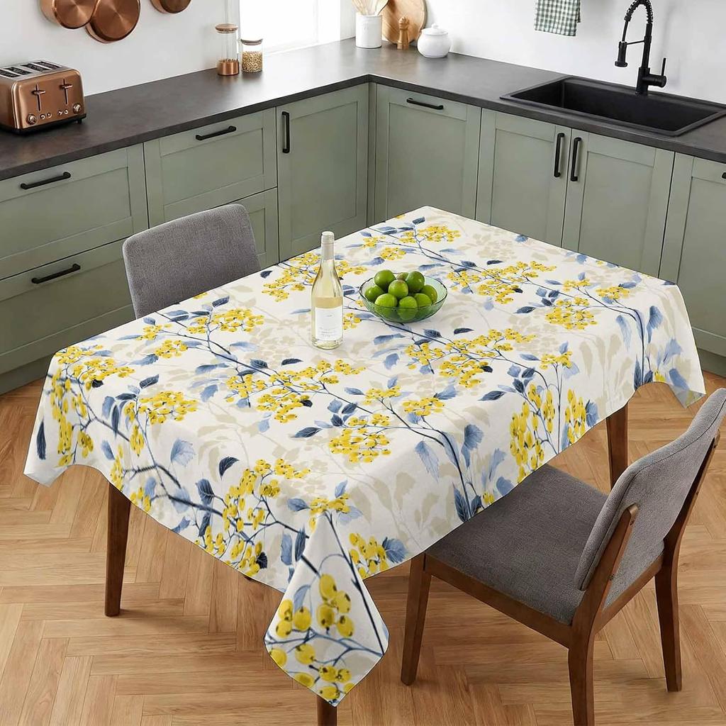 Summer Yellow Flower Leaf Plant Rectangle Tablecloth for Table Decor Reusable Floral Tablecloth for Kitchen Dining Holiday Party