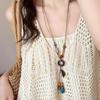 Chinese Style Ceramic Bead Pendant Necklace For Women Round Leaf Long Sweater Chain Necklace Aesthetic Jewelry Gift