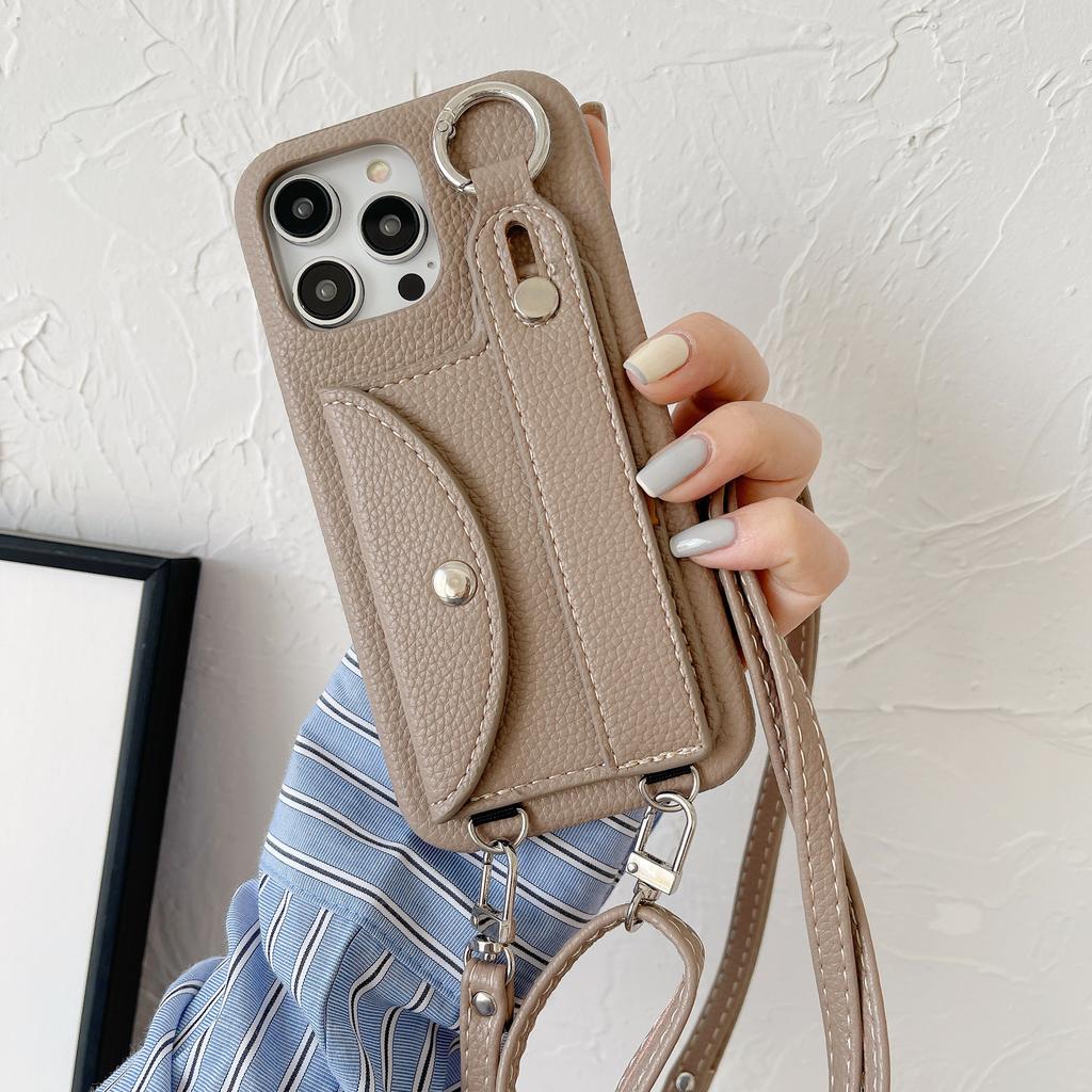 Handgelenkschlaufe Umhängeband Hülle für iPhone 13 12 Mini 15 14 11 Pro XS Max X XR 7 8 Plus Kartenhalter Brieftasche Lederhülle