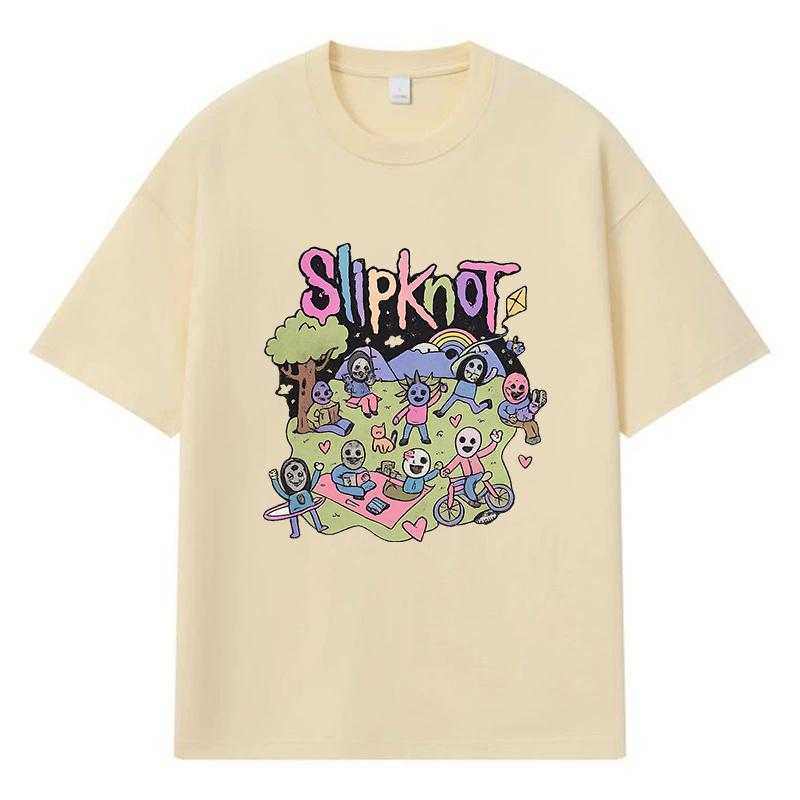 

2026 Slipknot Графічна футболка Y2k Harajuku Streetwear 100% Бавовна Повсякденна Оверсайз Літня Чоловіча Футболка XXL хакі