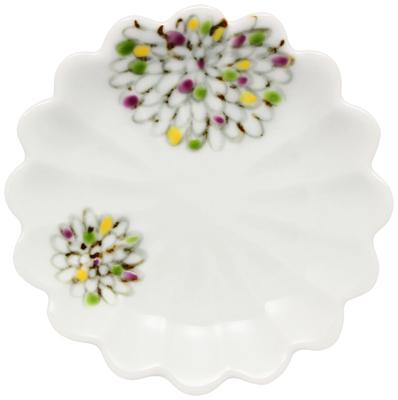 24to3 Nishitomi Keramik (Nishitomi) Imari-Ware Tokushichi-Ofen Iroe Chrysanthemen Shippo-Wappen Chrysanthemenförmiges kleines Tellerchen