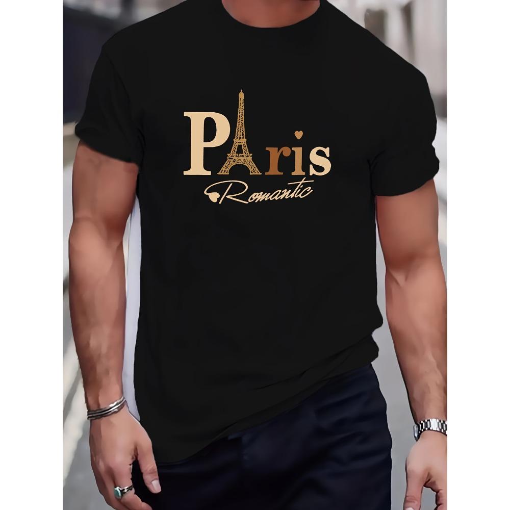 

European sizes A Easy Paris Print Summer Romantic T-Shirt for Outdoor Casual Fashion, Perfect for Men S Streetwear 4XL чорний