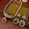 Set di Gioielli Vintage con Foglie Intarsiate di Strass per Donna Ciondolo Ragno Collana di Perle Set di Orecchini da Sposa Retro di Alta Gamma