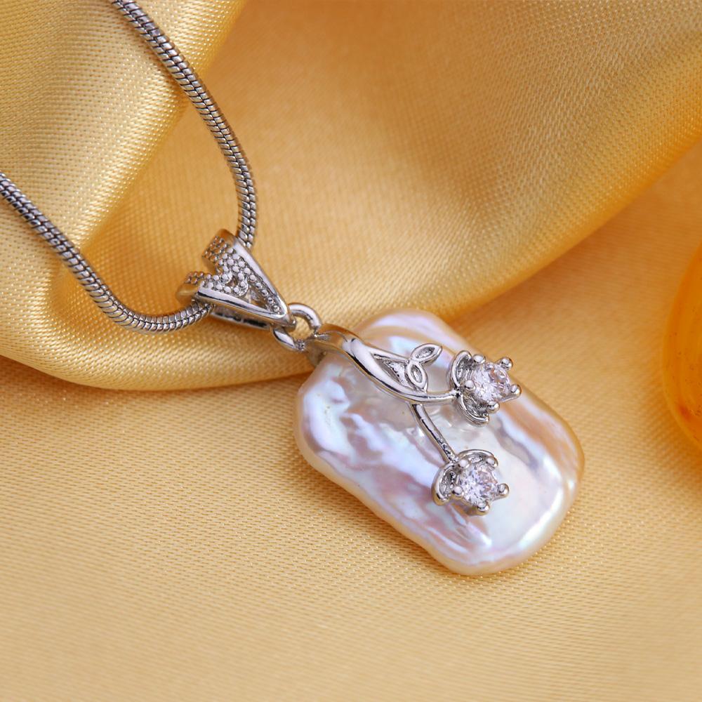 SENIKO Natürliche Süßwasser Große Barocke Perle Halsketten Für Frauen Mode Blume Zirkonia Anhänger Mit Kette Geburtstag Geschenk