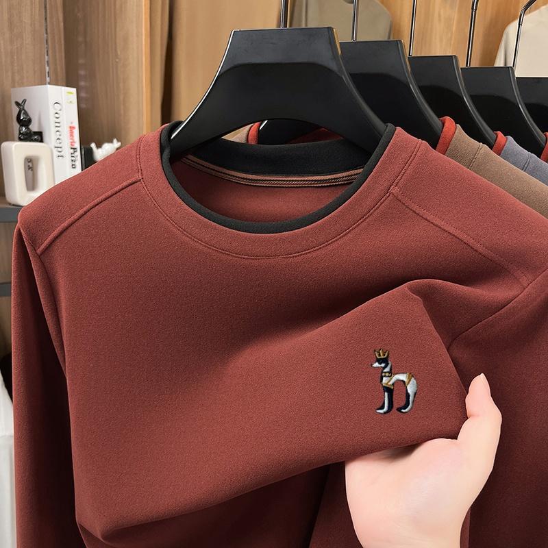 

Autumn Winter Men s O-Neck Exquisite Dog Embroid Long Sleeve T-Shirt High Quality Velvet Warm Bottom Fashion Men swear XXXL