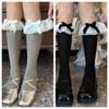 Loose Knitted Mid Calf Socks Bowknot Women Stockings Fashion Lace Ruffle Socks  Uniform