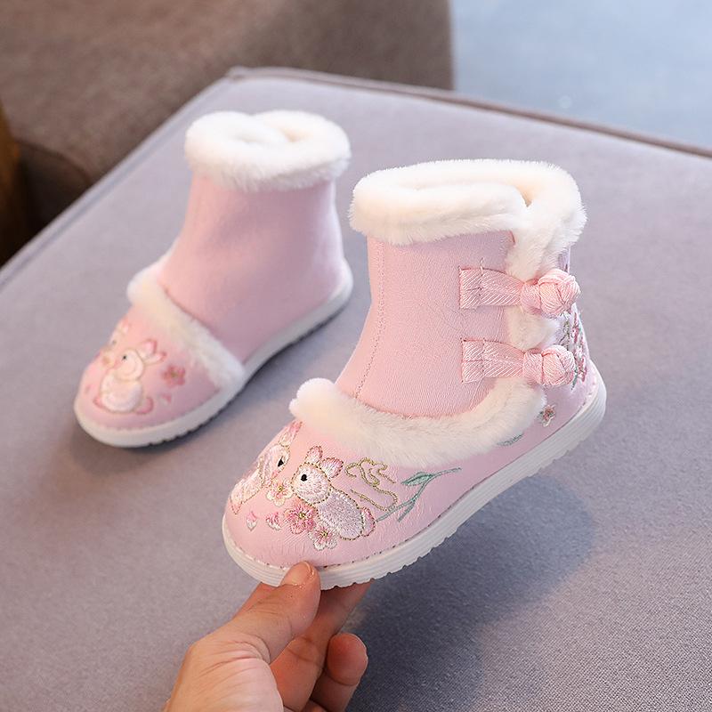 Mode Retro Mädchen Herbst und Winter Kinder Bestickte Stiefel